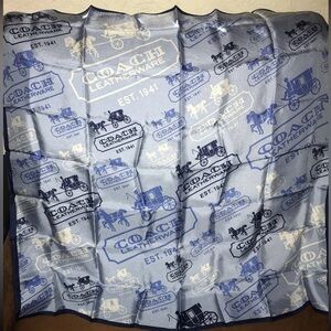COACH HORSE AND CARRIAGE SIGNATURE SILK SQUARE SCARF 27”W x 27”H” BLUE